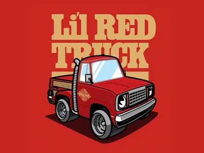 LilRed Truck 1970s 70s apparel automobile car toon cartoon dodge gold graphics illustration little red express metal mopar pick up red retro stylized truck vintage wood