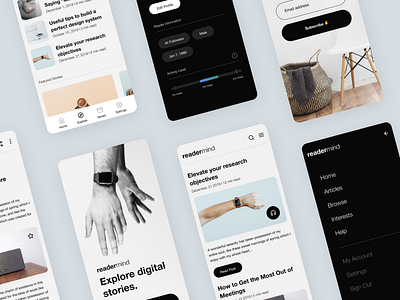 Readermind IOS App app application article black clean concept dark ui details ios ios app layout medium minimal readermind reading reading app stories ui ux