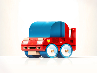 Toys - Super Car 3d atmospheric branding car christmas city cute ferrari icon illustration kids scene simple toy travel vector web wheels wood xmas