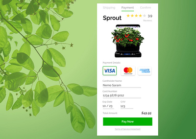 Hydroponic Product Credit Card Checkout credit card checkout dailyui dailyui 002 design gardening ui ui ux uidesign visual design