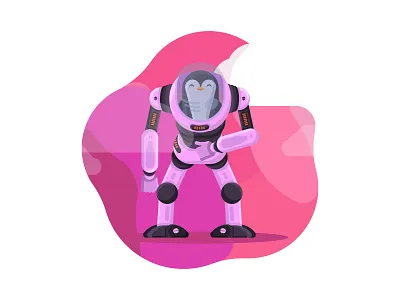 Penguin 🐧 in exoskeleton 🤖 characer cute design exoskeleton flat future galaxy illustration penguin robot robots space vector