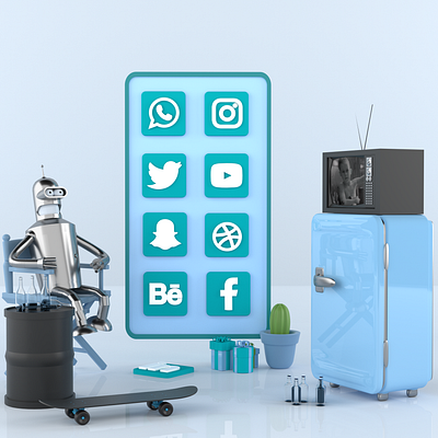 Bender 3d 3d animation 3dillustration after effects animation bender c4d character character animation character design cinema 4d futurama illustration refrigerator social network tv