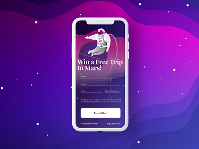 Trip to Mars: Daily UI Challenge 01 app color dailyuichallenge digital gradient illustrator mars register signup spaceman vector