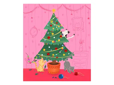 Cats love Christmas trees, don't they?! cat illustration christmas christmas tree cute cute art cute cat design digital illustration digitalart illustration illustration art kids books artist