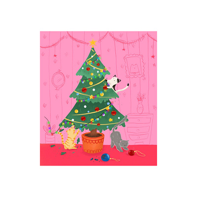 Cats love Christmas trees, don't they?! cat illustration christmas christmas tree cute cute art cute cat design digital illustration digitalart illustration illustration art kids books artist