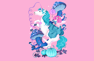 Fairytale Poster color design digitalart drawing fairytale finnish girly illustration pink poster poster design print unicorn