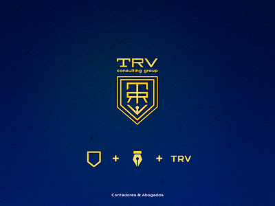 TRV Consulting Group Logo Concept accountancy accountant badge blue brand branding gold icon identitydesign lawyer logo logo logo design logotype pen rebrand rebranding revamp security shield symbol