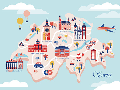 Swiss map illustration illustration