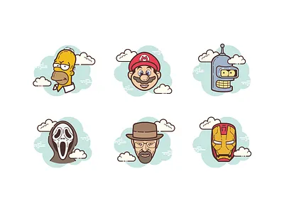 cloud characters art artwork bender design futurama homer icon illustration ironman man mario people scream simpsons ui vector walter web