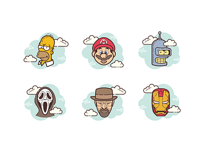 cloud characters art artwork bender design futurama homer icon illustration ironman man mario people scream simpsons ui vector walter web