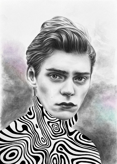 Seeing Beyond Your Limits artwotk beautiful black and white cover design eyes face fashion graphic look male model pastel pattern pencil pencil art portrait portrait illustration poster print young