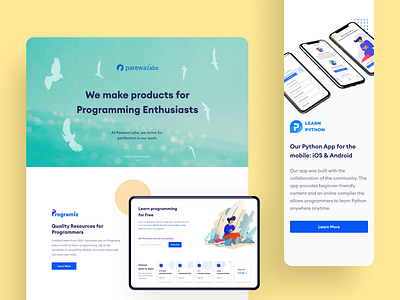 Parewa Labs Landing Page Redesign blue branding clean daily ui challenge design education flat green homepage illustration landing page minimal mobile design product design product page responsive ui ux web website