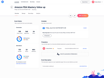Easywebinar: Event Detail Page admin panel clean dashboad design edit event form funnel product products sales ui ux web webinar