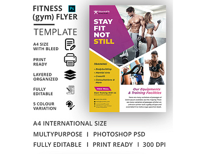 Fitness (Gym) Flyer Template ad aerobic body building boxing business club dance flyer exercise fitness fitness flyer flyer gym gym flyer gym leaflet handout health health flyer marketing martial arts pamphlet