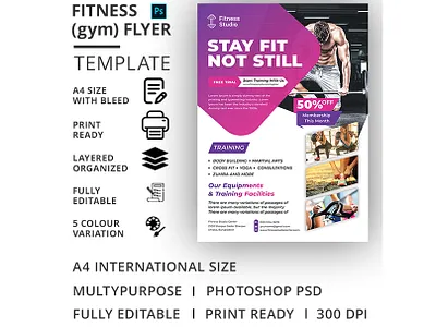 Fitness (Gym) Flyer Template ad aerobic body building boxing business club dance flyer exercise fitness fitness flyer flyer gym gym flyer gym leaflet handout health health flyer marketing martial arts pamphlet