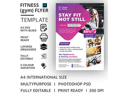 Fitness (Gym) Flyer Template ad aerobic body building boxing business club dance flyer exercise fitness fitness flyer flyer gym gym flyer gym leaflet handout health health flyer marketing martial arts pamphlet