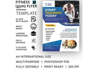 Fitness (Gym) Flyer Template ad aerobic body building boxing business club dance flyer exercise fitness fitness flyer flyer gym gym flyer gym leaflet handout health health flyer marketing martial arts pamphlet