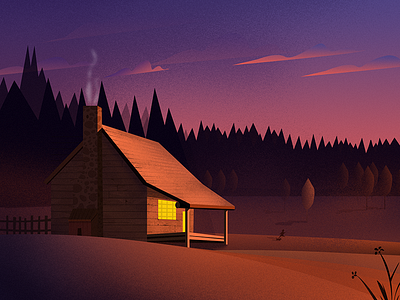 Log Cabin art dog hill illustration illustrations landscape light mountains nature outdoors tree