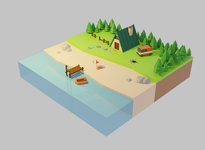 Low Poly Scene beach blender building house illustration isometric logo low poly low poly art low poly house lowpoly