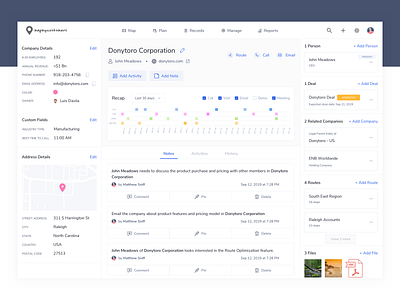 Map My Customers - Company Record Page activity address company crm dashboard data design details edit form history information page record relationship saas summary ui ux visualization