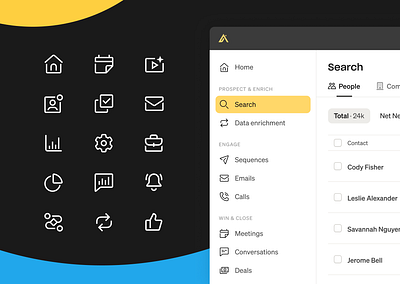 Apollo.io Icon Set ai apollo app b2b briefcase connect home icon designer icon set iconography icons ios profile settings