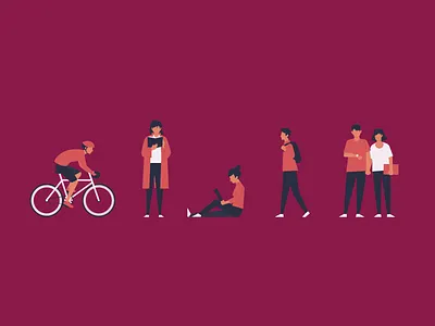 Map of Vytautas Magnus University backpack bicycle character character design colorful cyclist design digital design flat illustration man map minimal minimal illustration minimalistic poeple reading vector walking woman