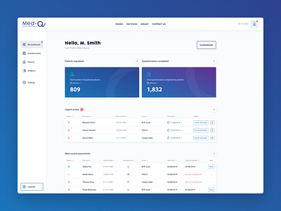 Med-Q Medical Dashboard assessment color dashboard dashboard design dashboard ui design figma figmadesign flat medical minimal questionnaire ui ux web