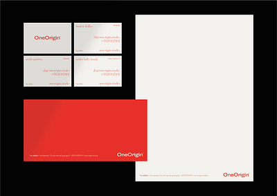 One Origin® Creative Studio branding business cards clean creative studio envelope design letterhead design red stationery studio