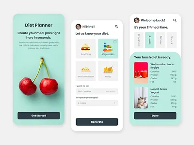 Diet Planner App app breakfast calculator app cart design diet diet app diet calculate diet planner dinner dribbble iphone lunch mobileapps onboarding screen snack ui ui ux uidesign uiuxdesign