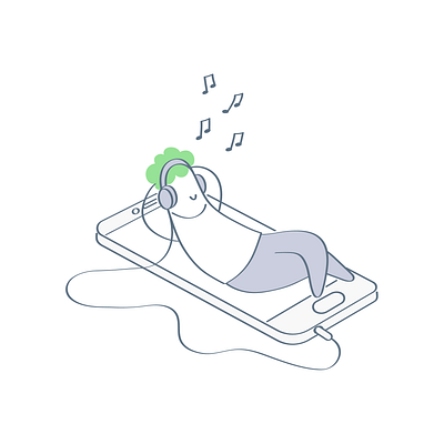 Music Lover app cartoon character chill out clean cute funny guy illustration line line art music music lover music player outline relax vector white