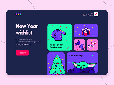 New Year Wishlist - Web concept arounda cards christmas color concept figma golden grid illustration interface new year palette ratio star wars typography ui ux web wishlist yoda