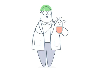 Doctor & Pills cartoon character cute design doctor drugs funny happy illustration line line art outline pill therapy vector vitamins
