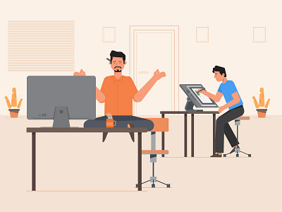 Creatives room 2d animation character creative design flat graphics illustration motion office orange