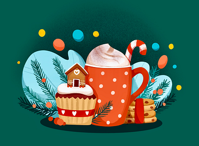 Christmas Cupcake christmas coffee cupcake gingerbread illustration mug