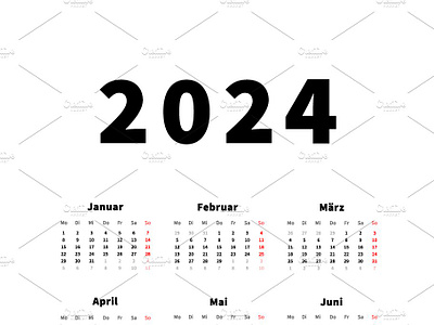 2024 year simple calendar in german by BestPics on Dribbble