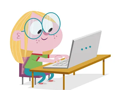 Happy Coding! adobeillustrator cartoon character characterdesign children coding computer girl glasses illustration illustrator kid laptop office programming scratch sitting stem vector
