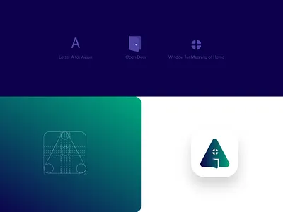 Aysan Realestate blue branding door graphic home house icon letter lettera letterad light logo logodesign logos open realestate symbol window
