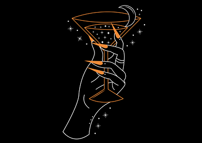 Wanna drink? cocktail coverart drink hand illustration illustrator lineart linework minimalistic moon mystic nails neon occult space stars universe witchcraft witchy