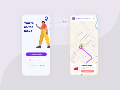 Move app branding car colors design illustration location login map minimal move pin rider typography uber ui uiux ux vector