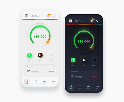 Neumorphic Bank Redesign in Dark and Light mode account bank banking dark mode dashboard fintech interface modern neumorphism redesign skeuomorph skeuomorphism ux uxui