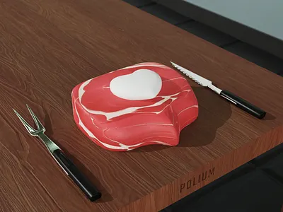 Hungry for Likes 3d 3d art app cutlery design food illustration heart hunger illustration instagram like like button likes lunch meat steak table wood