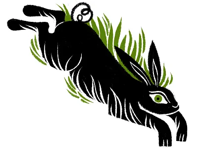 Rabbit Run black and white bunny cottontail digital ink digital painting digitalart flat grass hare illustration ink nature negative space rabbit rabbits texture