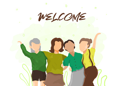 welcome page friendship girl green illustration poster web design welcome page woman