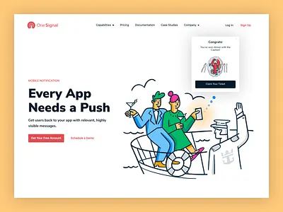 One Signal b2b brand branding drinks hero homepage illustration illustrator landing page lifestyle illustration notification procreate product mockups push notification saas website website design website designer