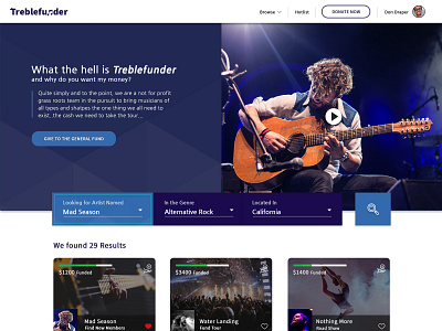 Crowdfunding for musicians clean crowdfunding donation music musician ui ui ux ui design user interface web app webdesign website