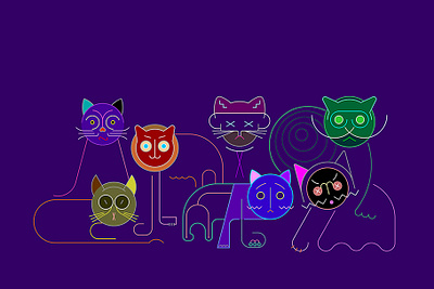 group of cats animal cat cats design different group illustration illustrations line art mix mixed pet tomcat various