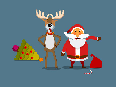 Angry Santa Claus and his friend (deer) 2d banner christmas card deer design flat illustration infographics santa claus ui vector