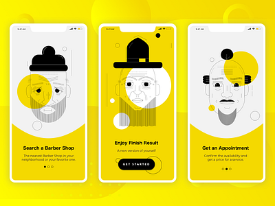 Barber Shop Onboarding 💈 animation character design flat illustration minimal mobile mobile app design mobile ui ui uiux