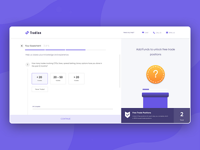 Assessment of user's knowledge & experience in trading answers assessment clean design dropdown experience interface knowledge kyc questionnaire questions range slider selection trade trading ui ux web webdesign website