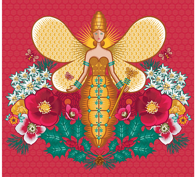 Icon for Christmas Beehive 2019 for Galeries Lafayette, Paris beegoddess floral galeries lafayette holiday icon illustration paris qcassetti queen queenbee retail theme trumansburg